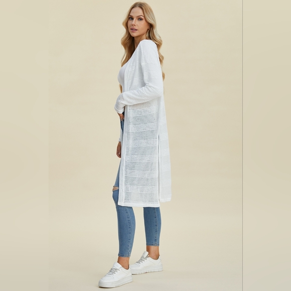 Double Take Full Size Open Front Longline Cardigan - Picture 6 of 11